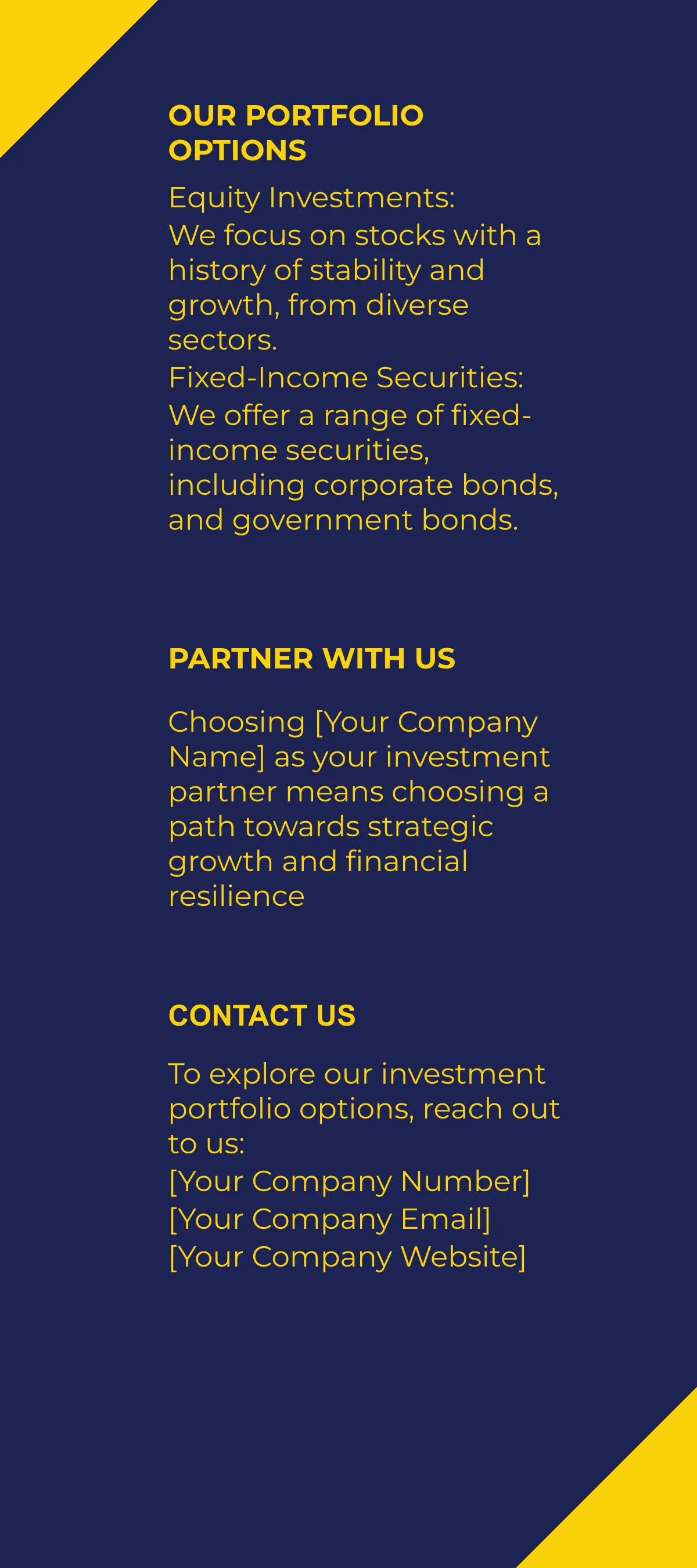 Free Investment Portfolio Options Rack Card Template to Edit Online