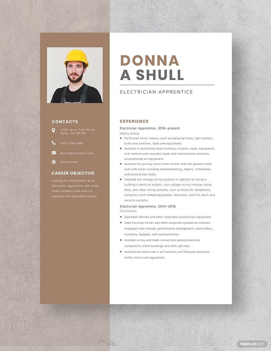 Free Electrician Apprentice Resume in Word, Apple Pages