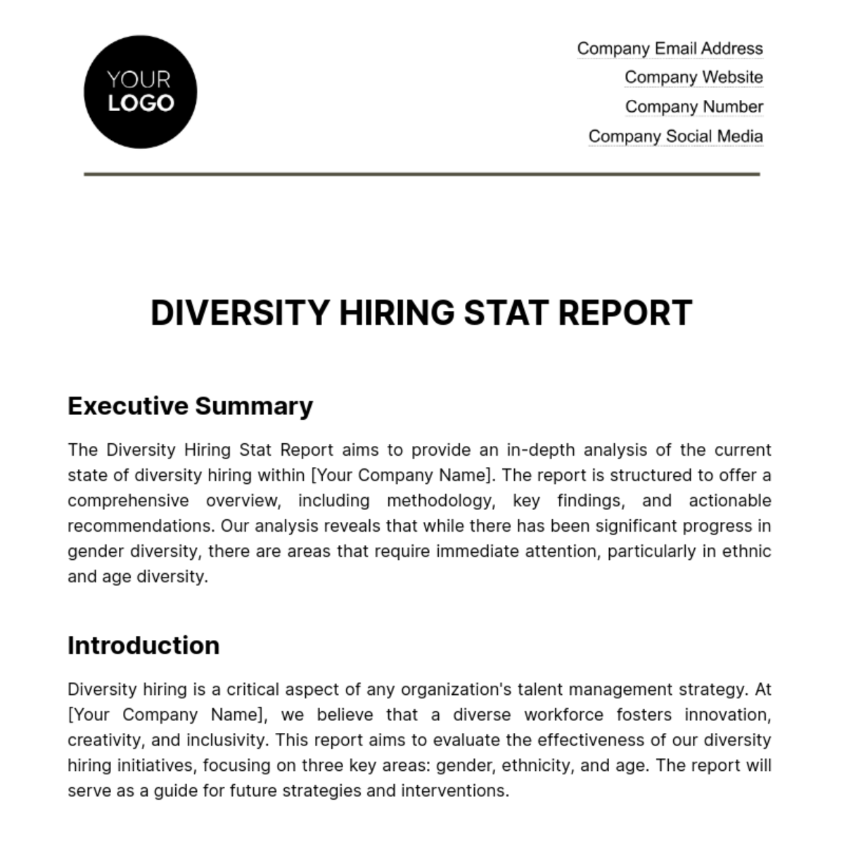 Free Diversity Hiring Stat Report HR Template