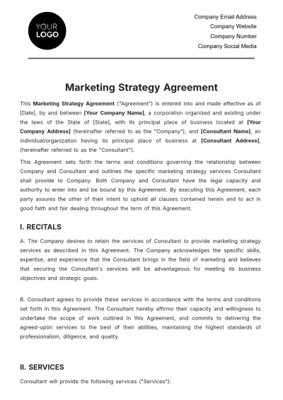 Free Marketing Strategy Agreement Template to Edit Online