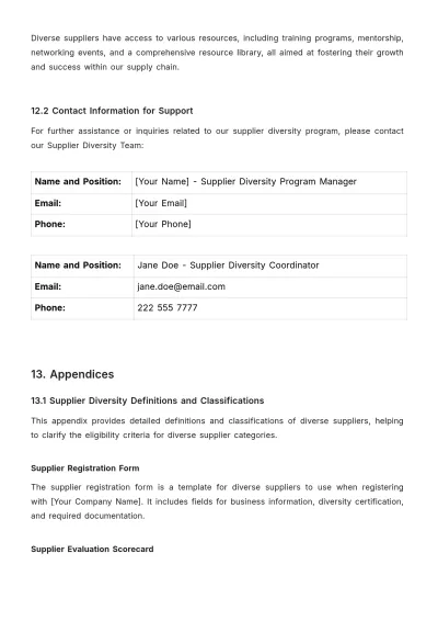Free Supplier Diversity Program Manual HR Template to Edit Online