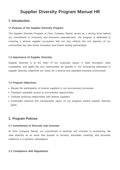 Free Supplier Diversity Program Manual HR Template to Edit Online