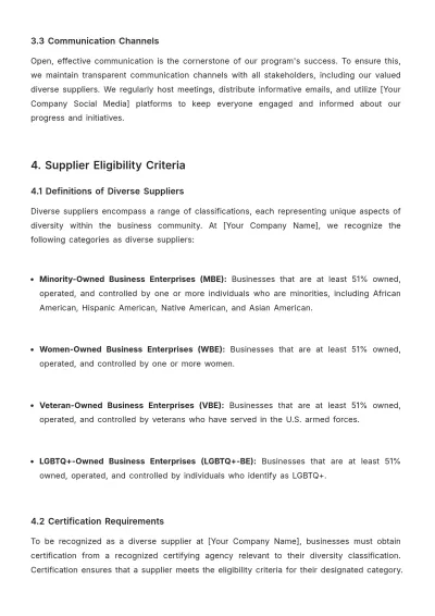 Free Supplier Diversity Program Manual HR Template to Edit Online