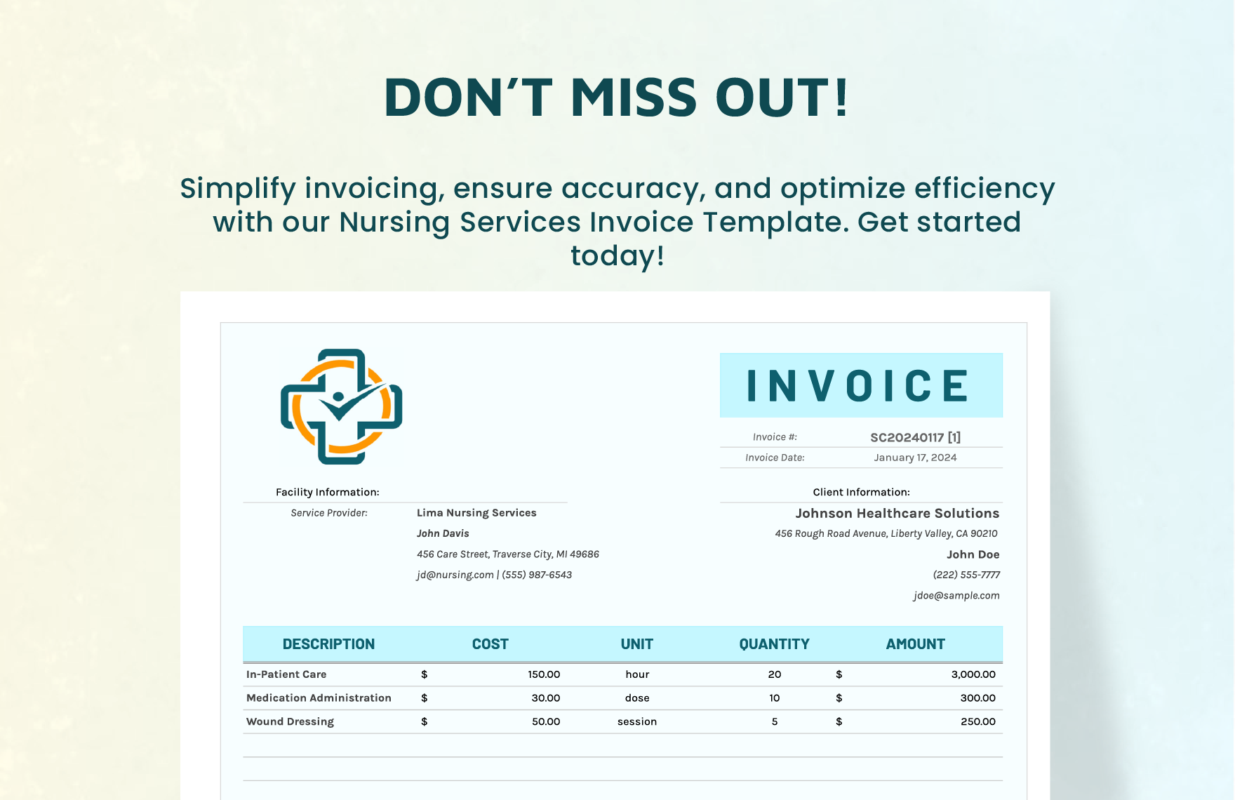 Nursing Services Invoice Template