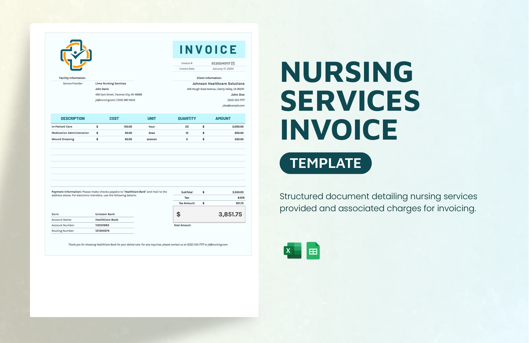 Nursing Services Invoice Template