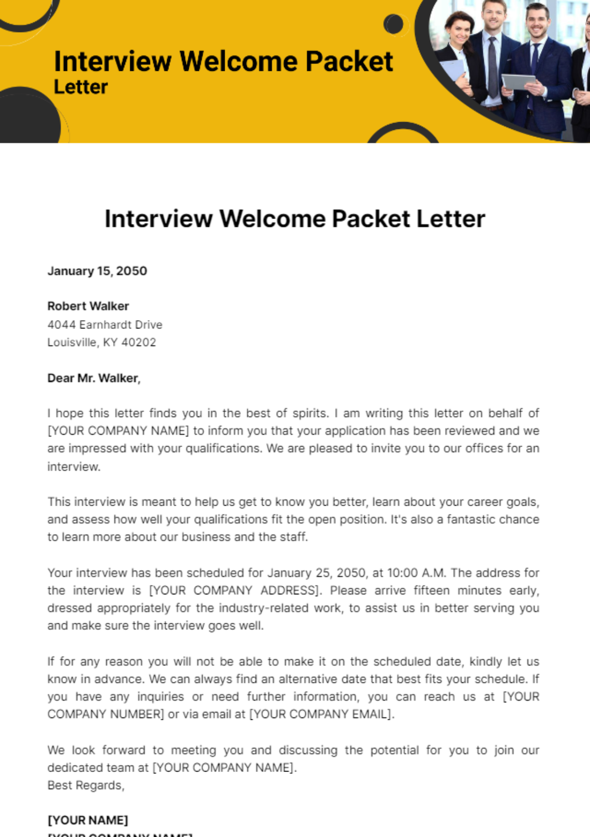 Free Interview Welcome Packet Letter Template