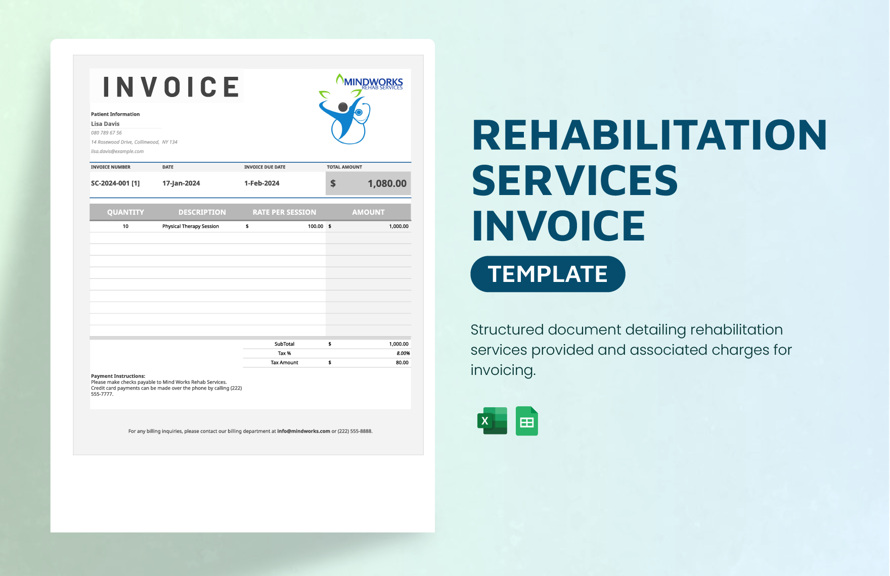 Rehabilitation Services Invoice Template