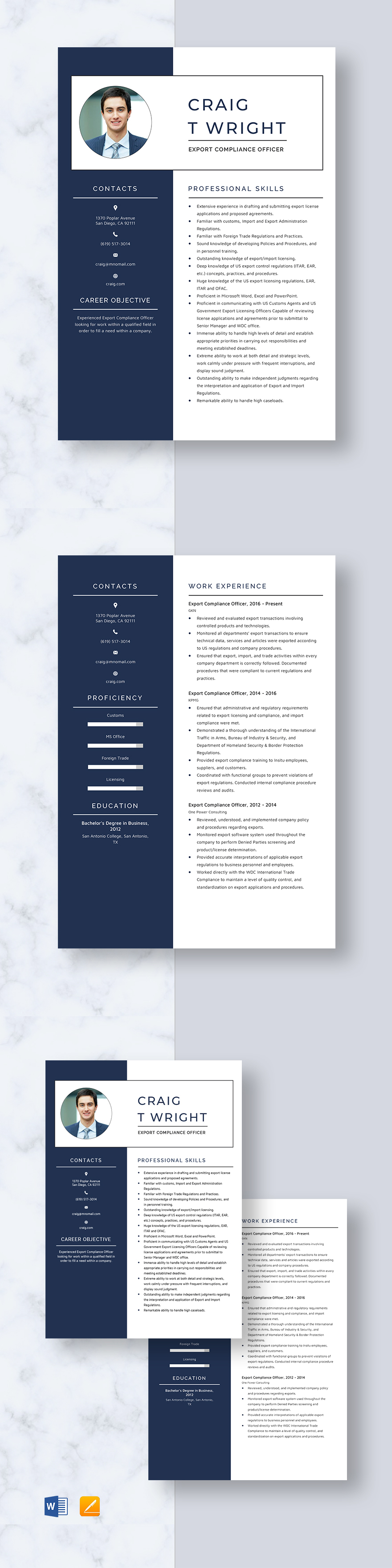 Free Export Compliance Officer Resume Template Word Apple Pages