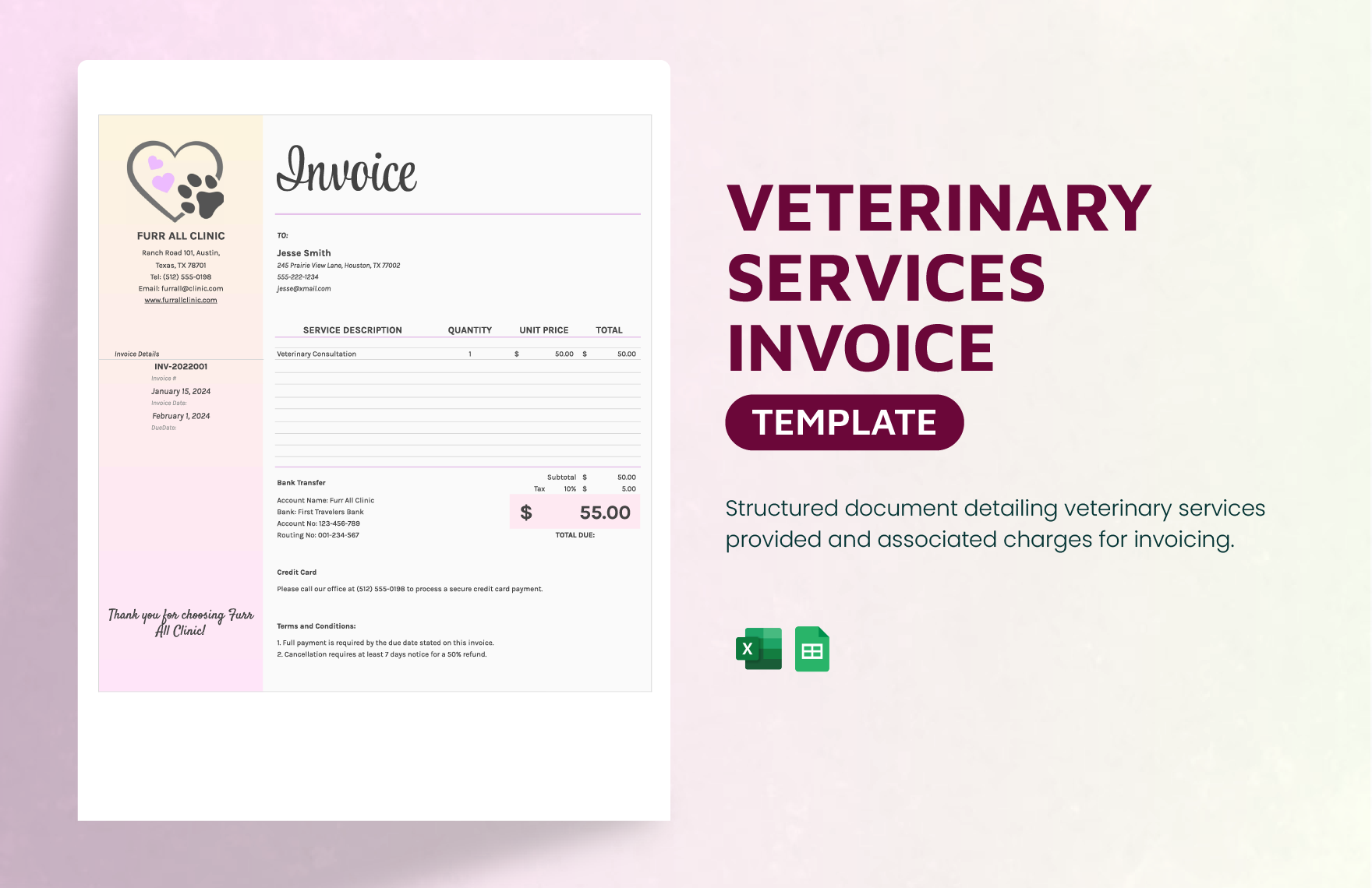 Veterinary Services Invoice Template