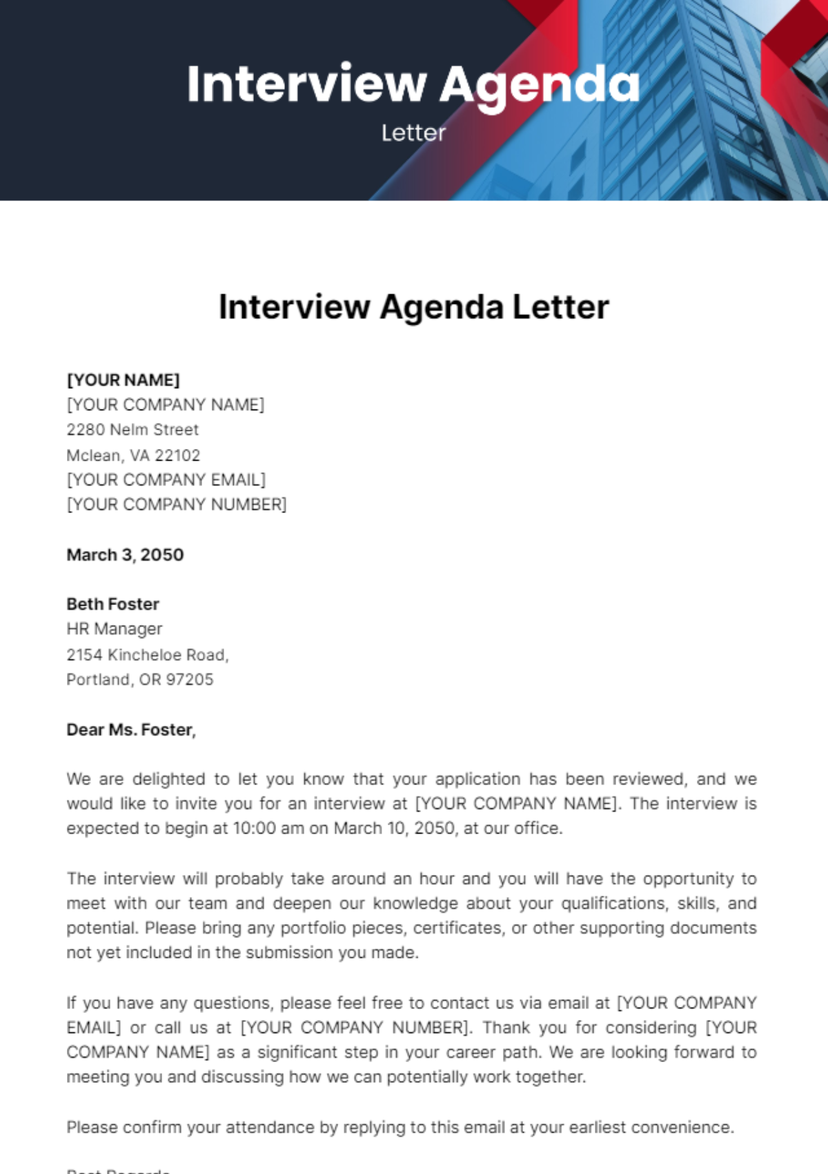 Free Interview Agenda Letter Template