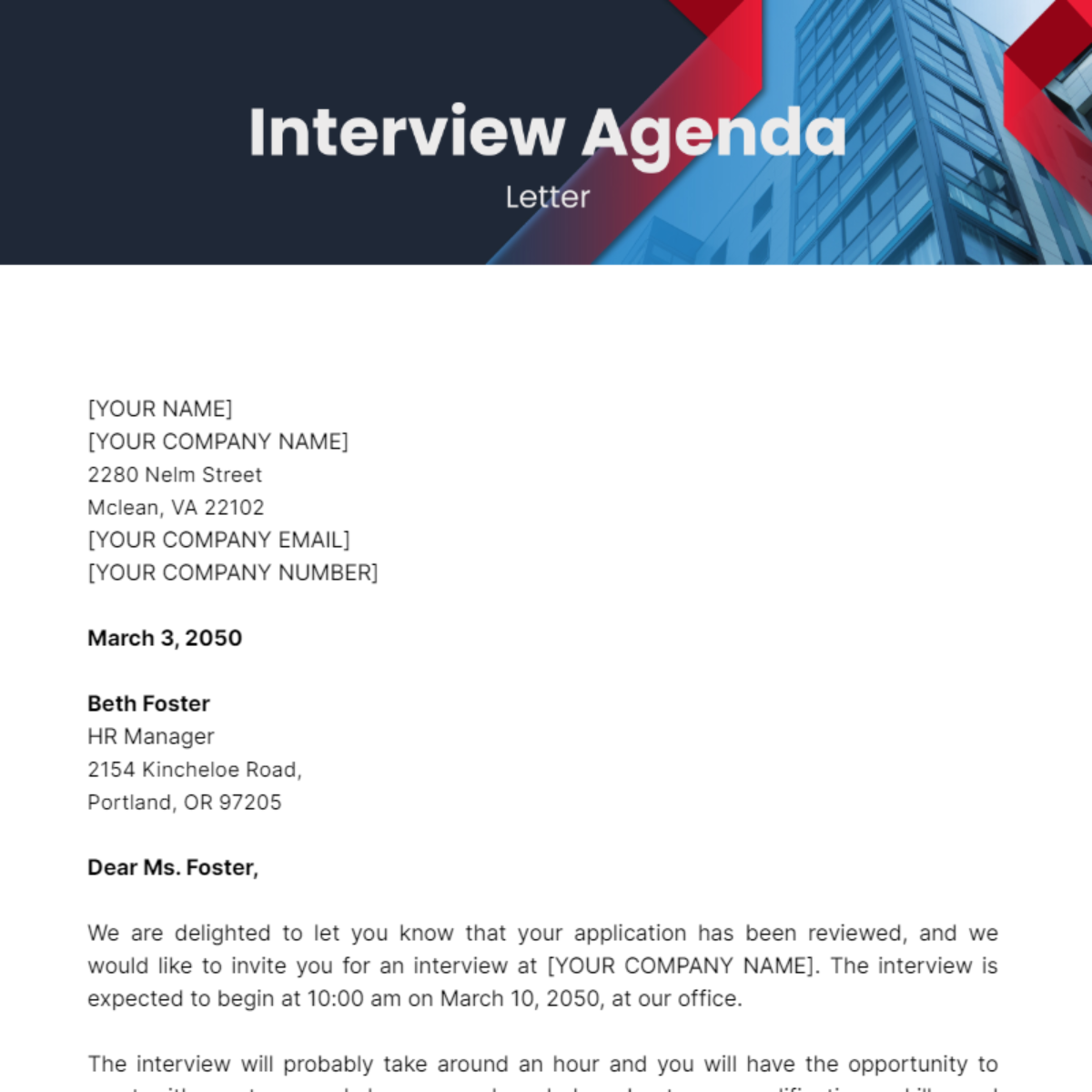 Interview Agenda Letter Template