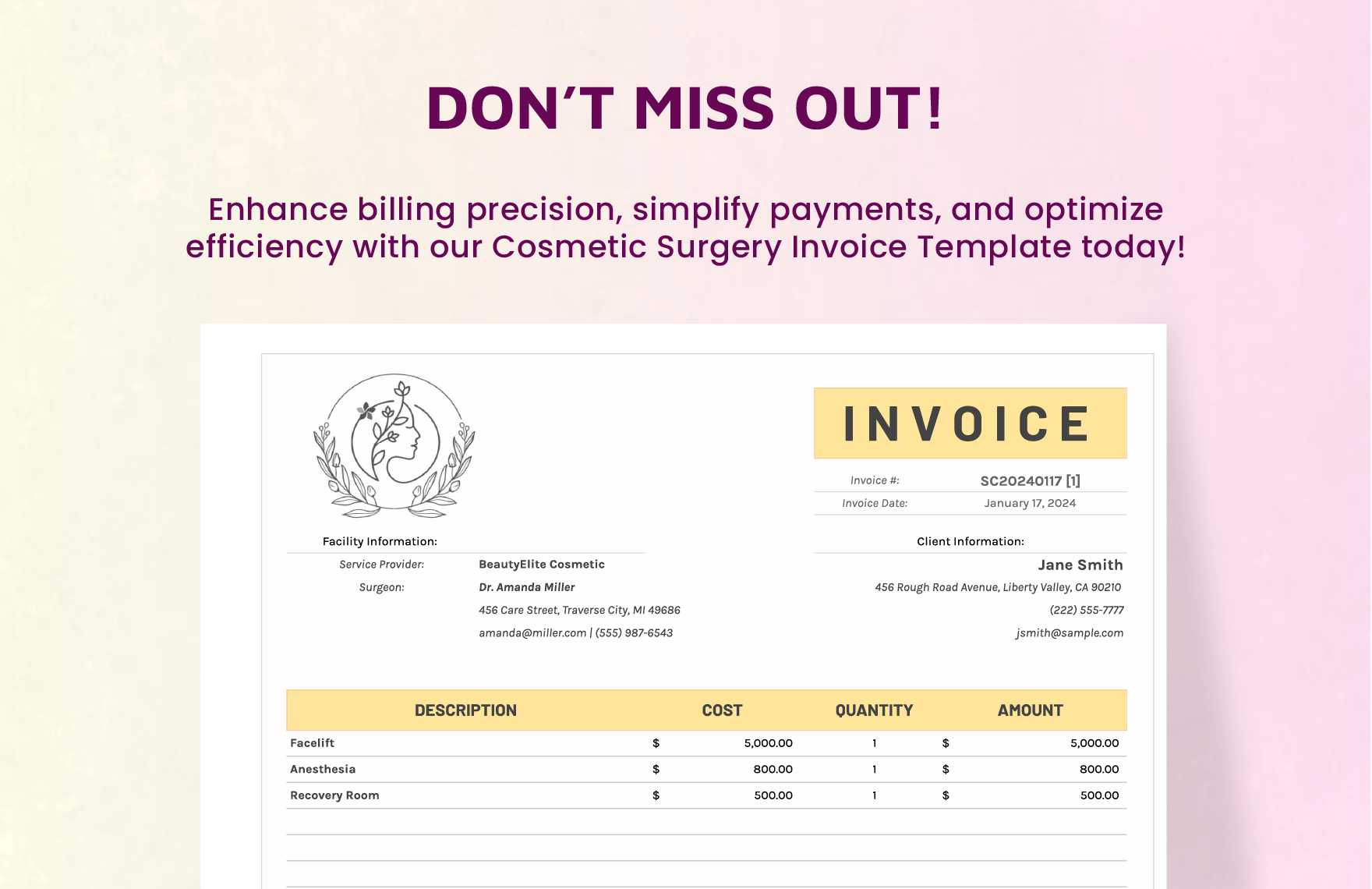 Cosmetic Surgery Invoice Template