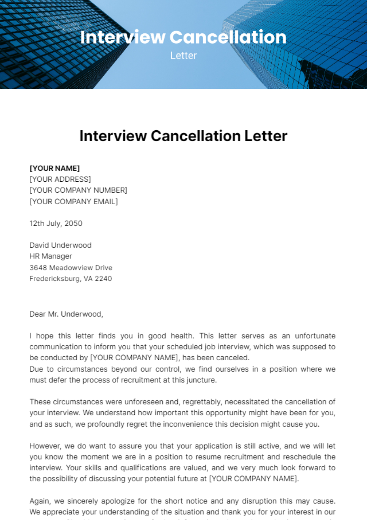 Free Interview Cancellation Letter Template