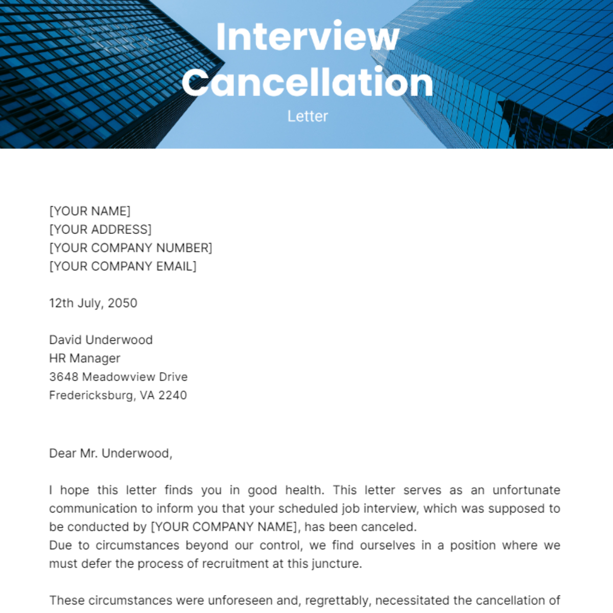 Interview Cancellation Letter Template