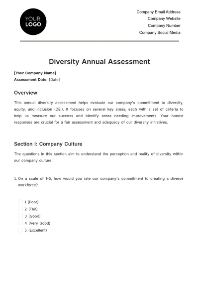 Free Diversity Annual Assessment HR Template to Edit Online