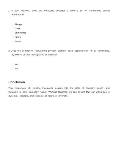 Free Diversity Annual Assessment HR Template to Edit Online