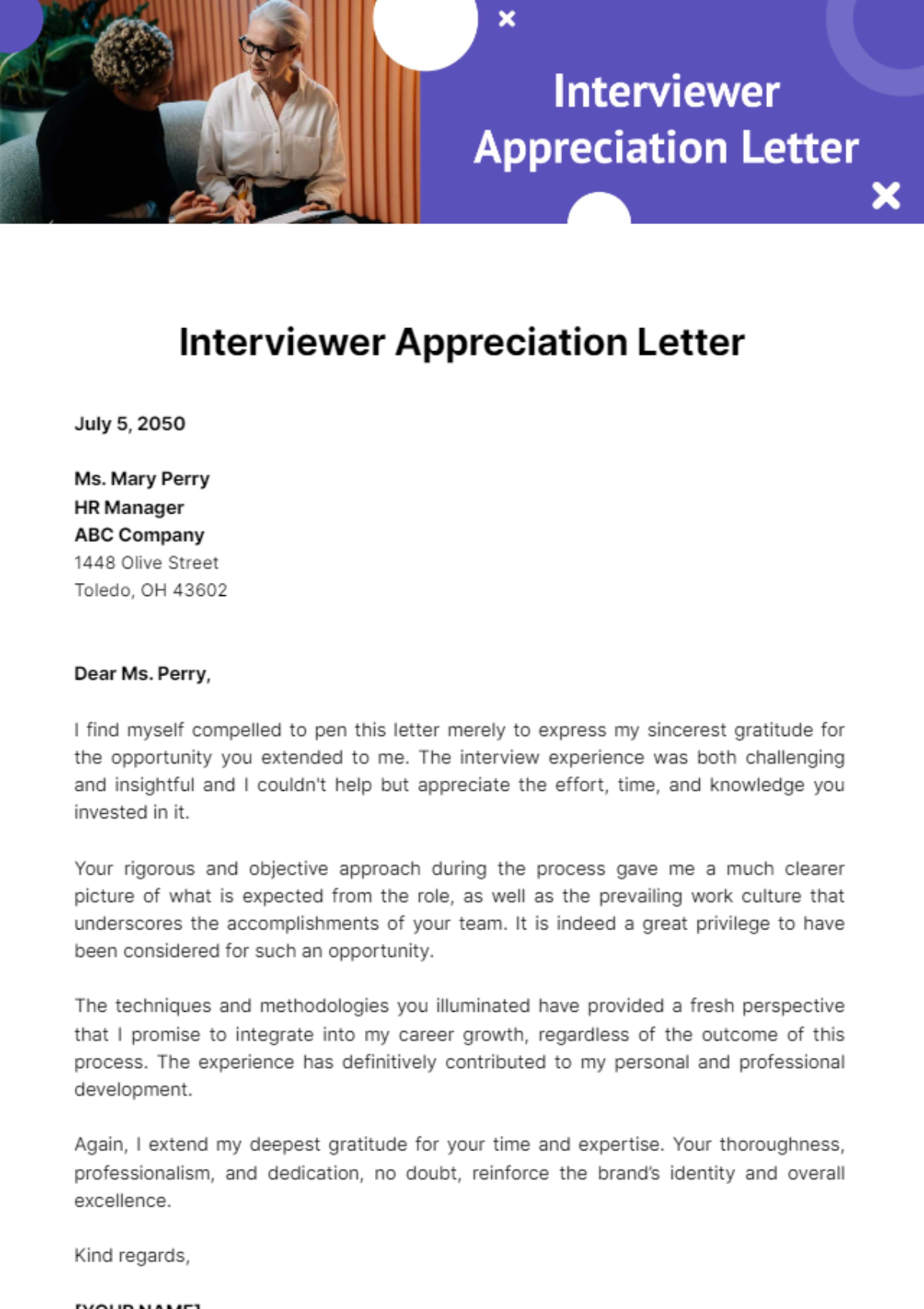 Interviewer Appreciation Letter Template