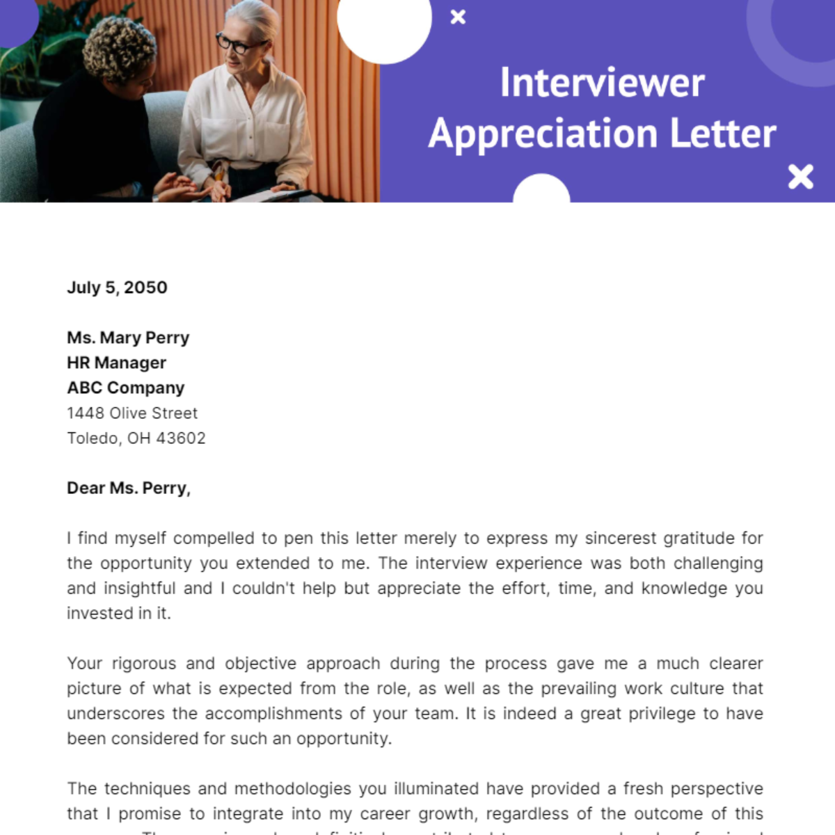 Interviewer Appreciation Letter Template - Edit Online & Download