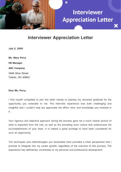 Free Interviewer Appreciation Letter Template to Edit Online