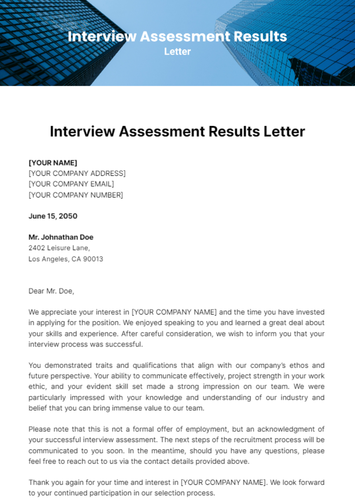 Interview Assessment Results Letter Template - Edit Online & Download