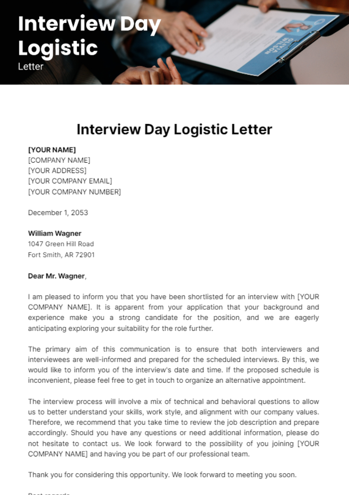 Free Interview Day Logistic Letter Template