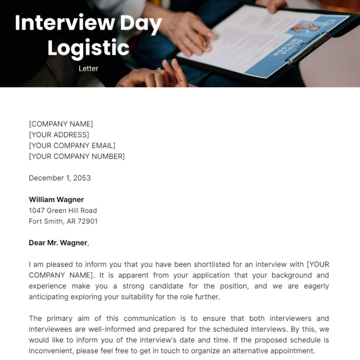 Interview Day Logistic Letter Template