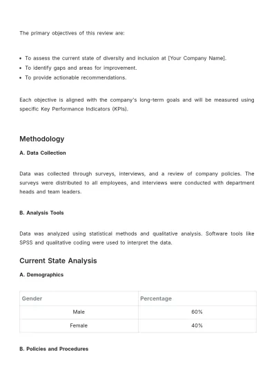 Free Diversity Strategy Review HR Template to Edit Online