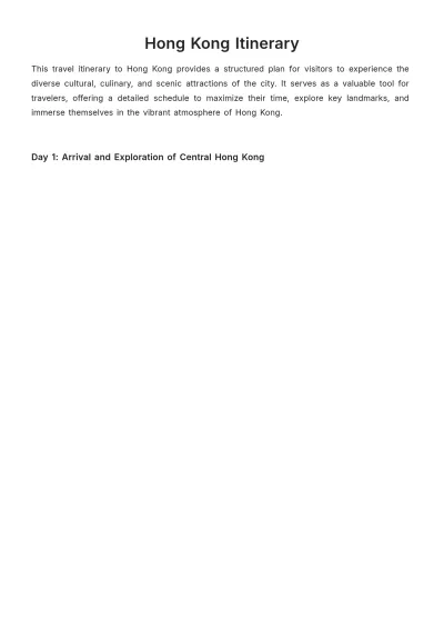 Free Hong Kong Itinerary Template to Edit Online
