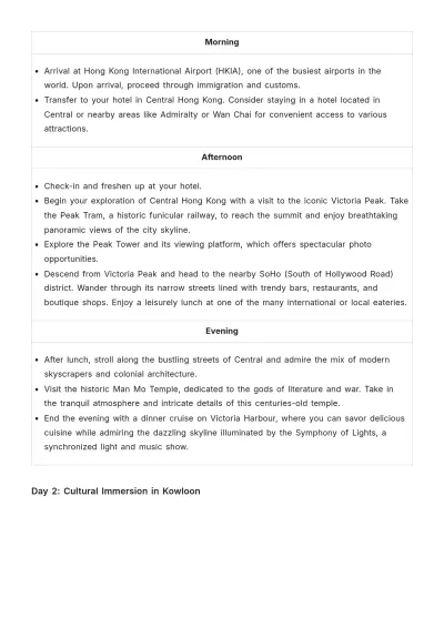 Free Hong Kong Itinerary Template to Edit Online