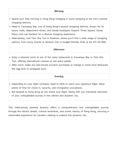 Free Hong Kong Itinerary Template to Edit Online