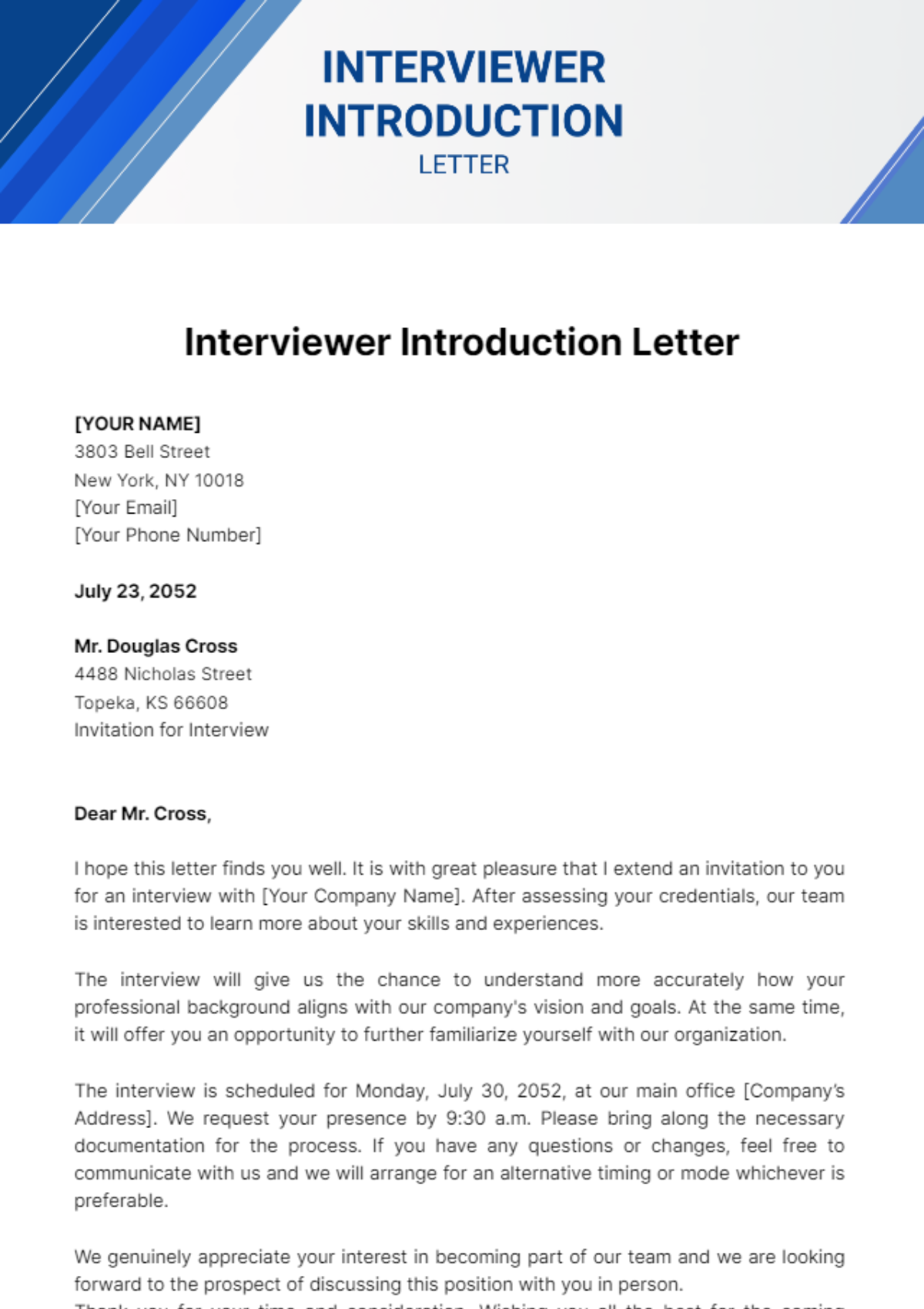Free Interviewer Introduction Letter Template
