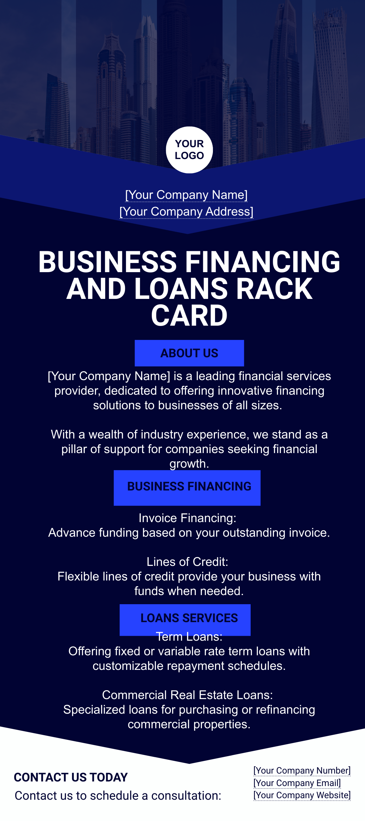 Free Business Financing and Loans Rack Card Template