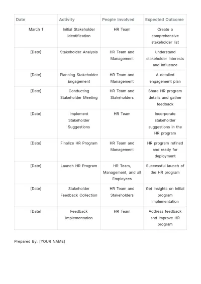 Free Diversity Stakeholder Engagement Schedule HR Template to Edit Online