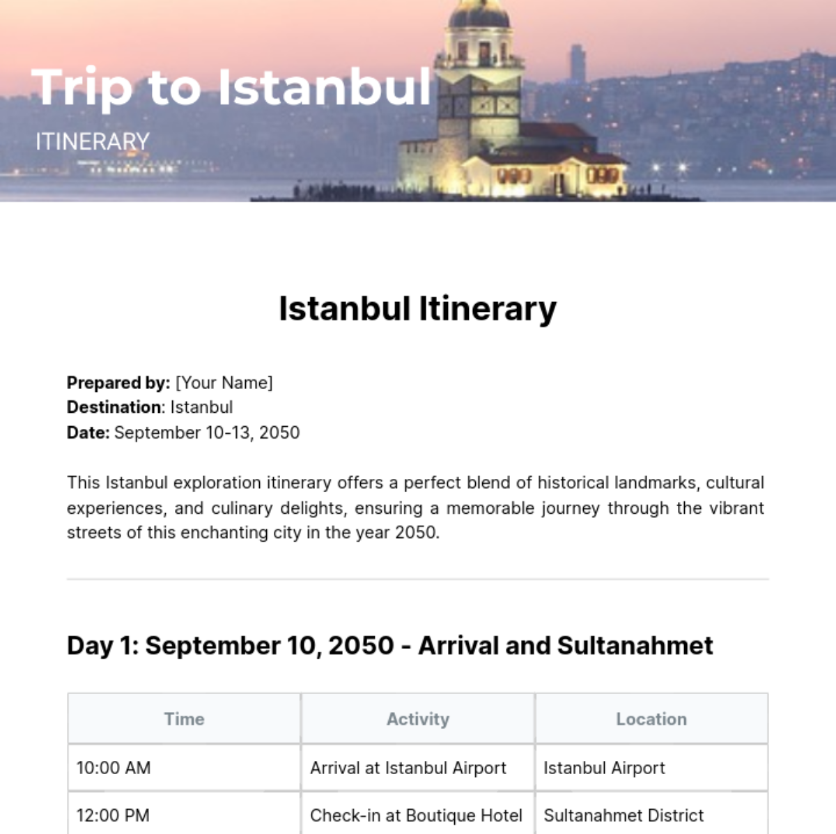 Istanbul Itinerary Template