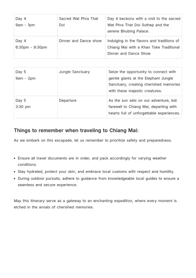 Free Chiang Mai Itinerary Template to Edit Online