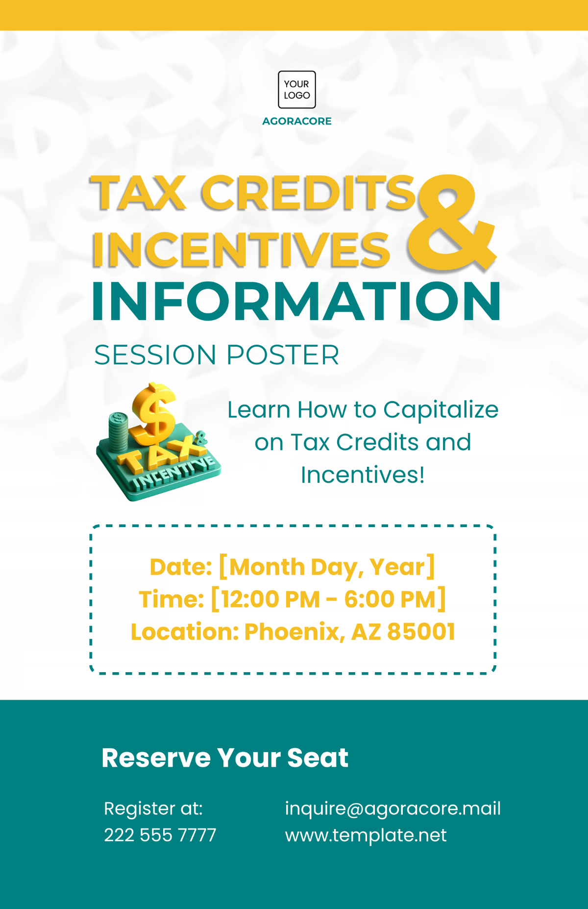 Tax Credits and Incentives Information Session Poster Template - Edit Online & Download