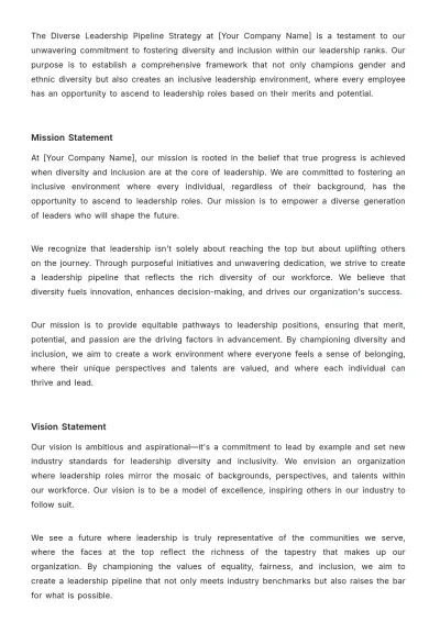 Free Diverse Leadership Pipeline Strategy HR Template to Edit Online