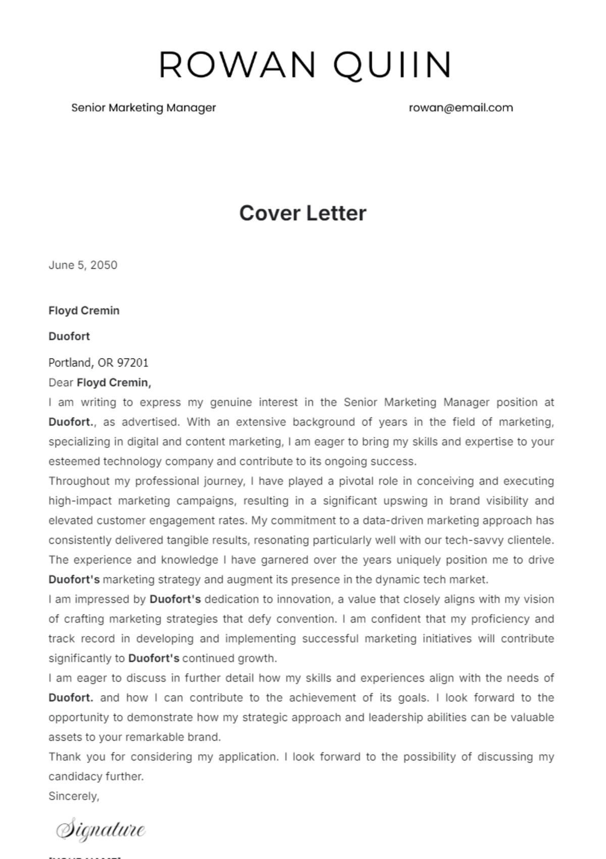 Cover Letter Template - Edit Online & Download