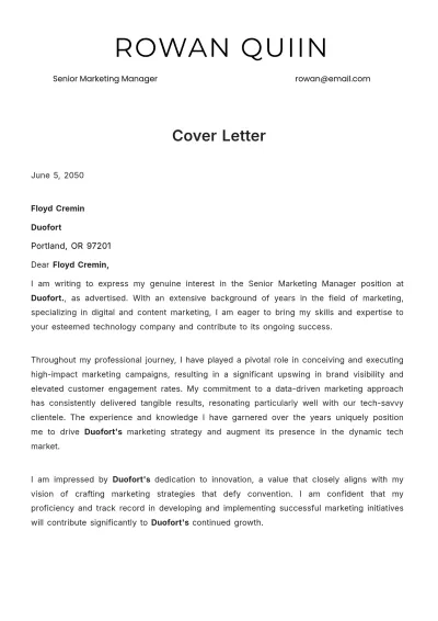 Free Cover Letter Template to Edit Online