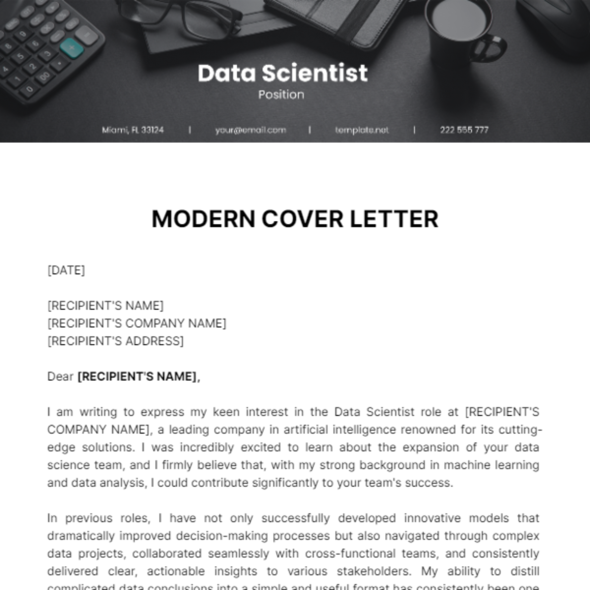 Modern Cover Letter Template - Edit Online & Download