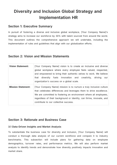 Free Diversity and Inclusion Global Strategy and Implementation HR Template to Edit Online