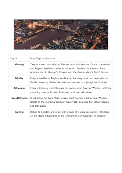 Free 7 Day London Itinerary Template to Edit Online