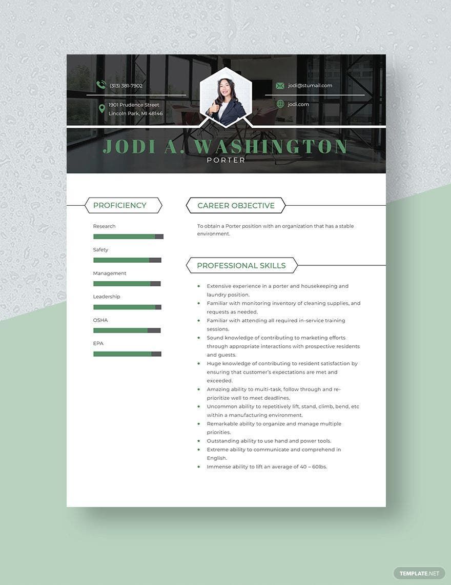 Porter Resume in Word, Apple Pages