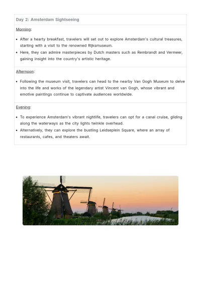Free Netherlands Itinerary Template to Edit Online