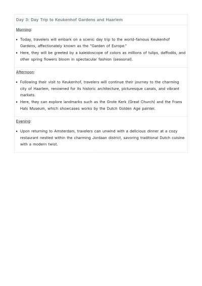 Free Netherlands Itinerary Template to Edit Online