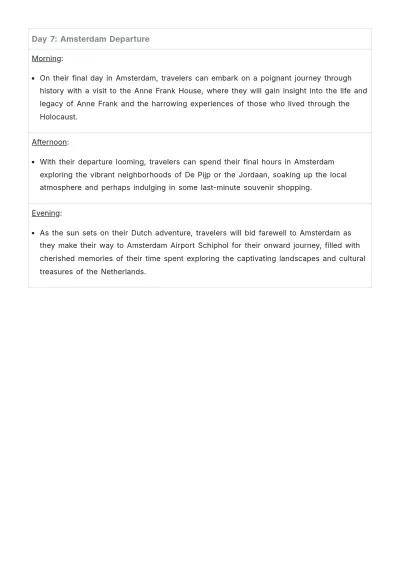 Free Netherlands Itinerary Template to Edit Online