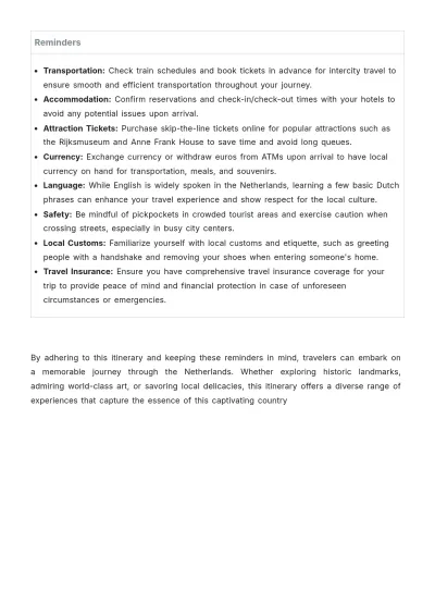 Free Netherlands Itinerary Template to Edit Online