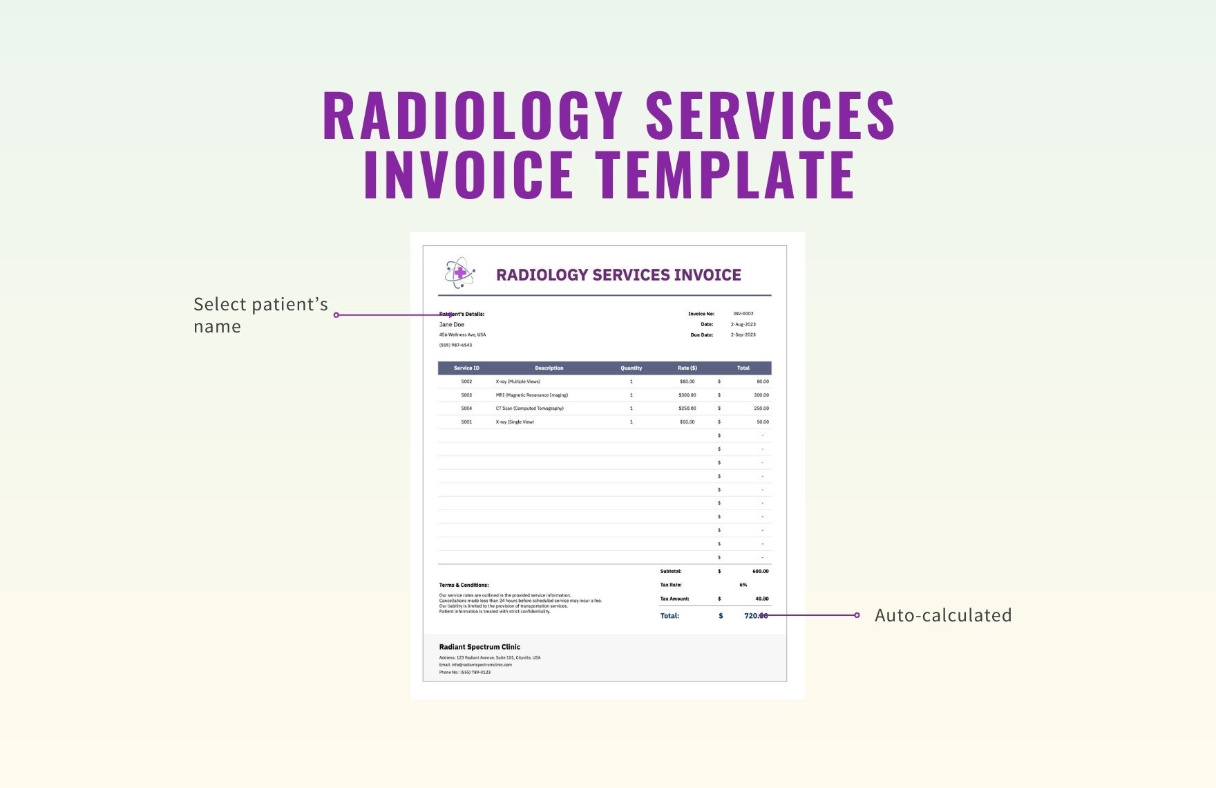 Radiology Services Invoice Template