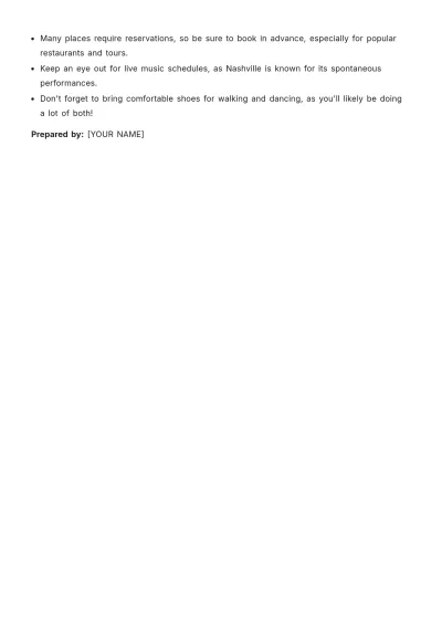 Free Nashville Bachelorette Itinerary Template to Edit Online