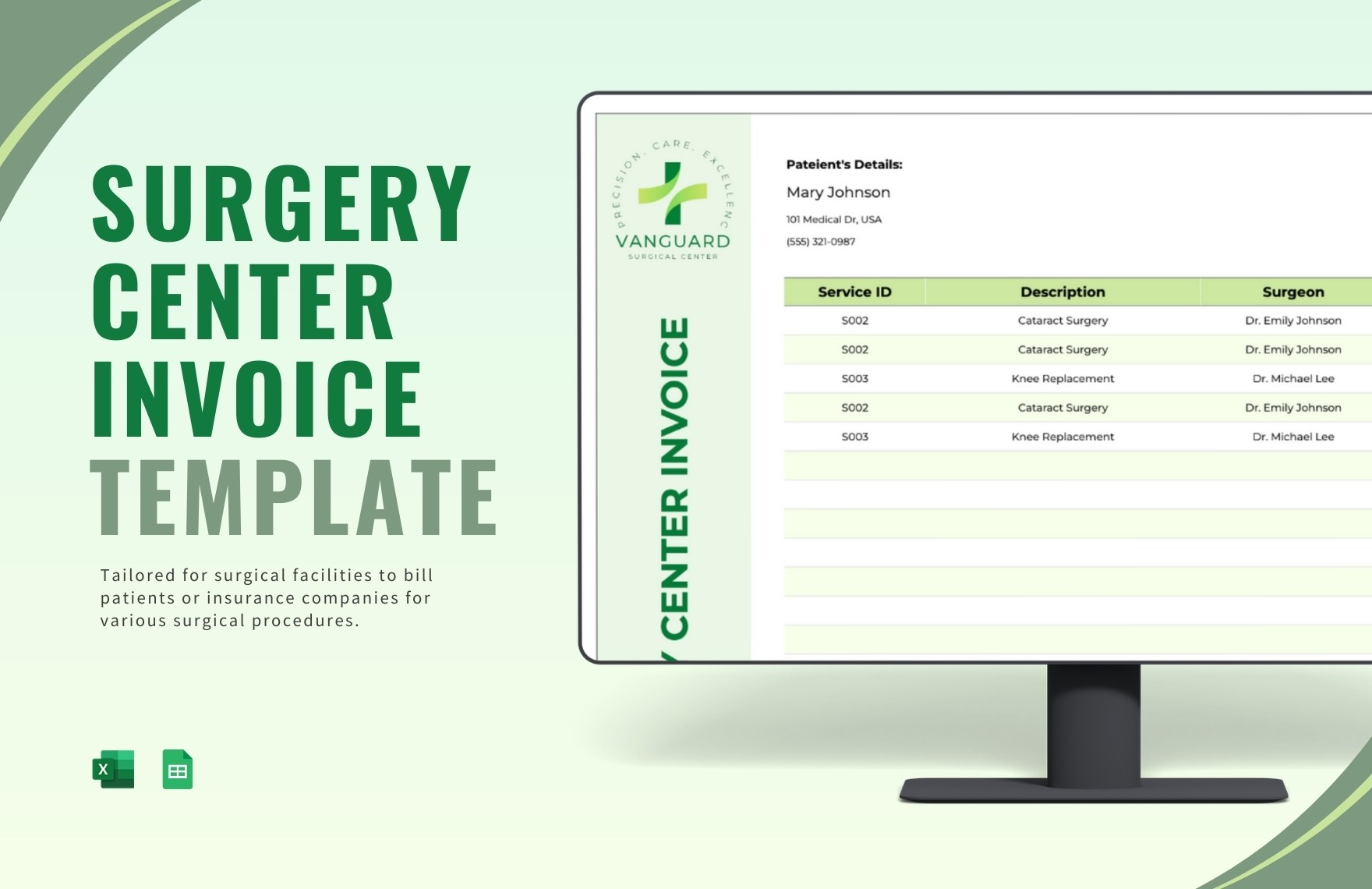 Surgery Center Invoice Template in Excel, Google Sheets